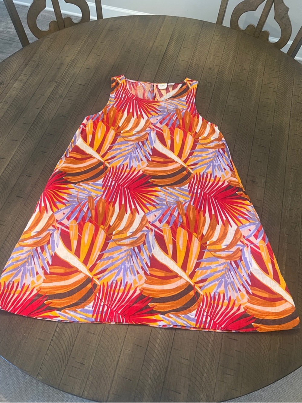 C&C California 100% Linen Women's Tropical Print Sleeveless Dress Sz L LIKE NEW